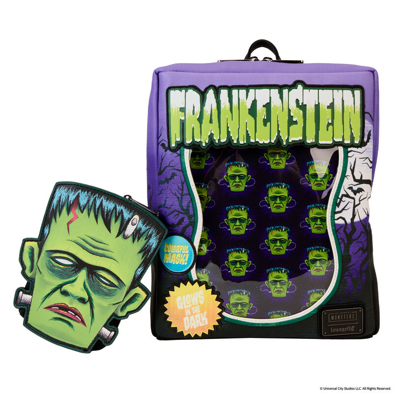 Loungefly Universal Monsters Frankenstein Mask Glow Mini Backpack With Coin Bag LFY